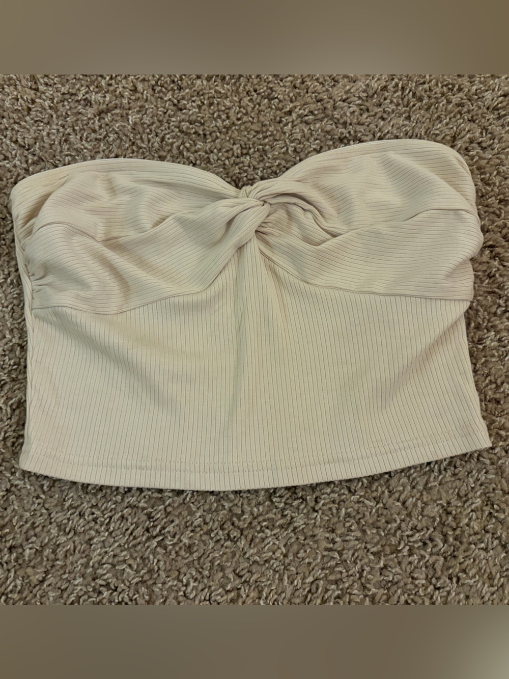 SHEIN Cream Ribbed Knot-Front Crop Top